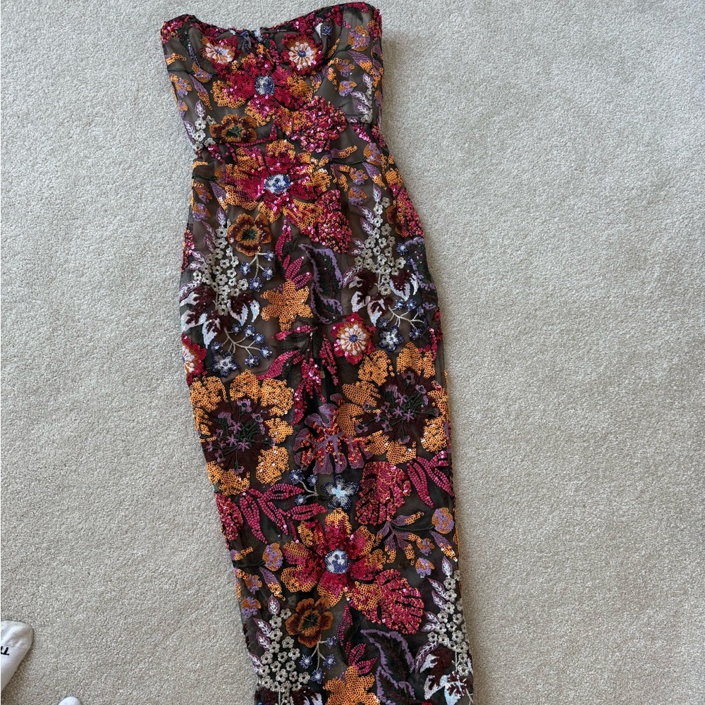 Bronx and Banco Floral Sequin Strapless Dress - Picture 2 of 6